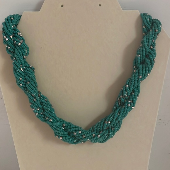 19” 6 strand blue green gold seed bead necklace with a lobster clasp & extender - Picture 1 of 15